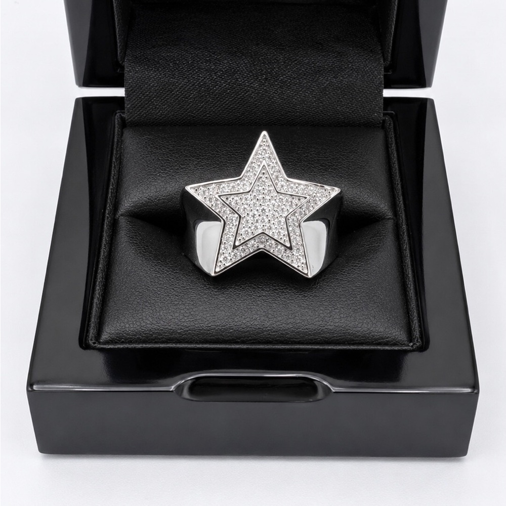 925 Sterling Silver 1.20CT MOISSANITE Sparkling Star Design Men’s Ring